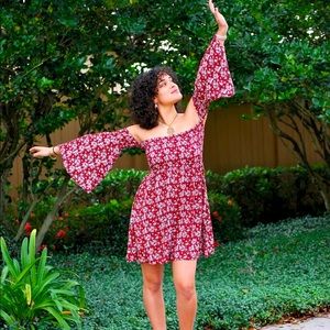 Red flowy Bohemian dress